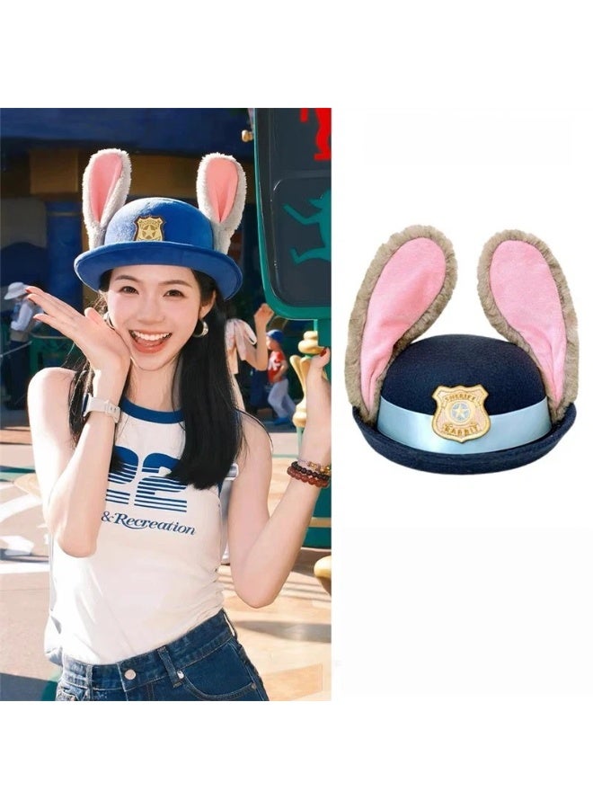 Zootopia Rabbit Officer Cosplay Hat for Adults 57cm Cute Bunny Ear Police Hat with Detailed Badge Cosplay Accessory Stylish Fashion Statement for Zootopia Fans - Image 1